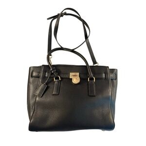 Michael Kors Hamilton Medium Black Saffiano Leather Satchel Tote Bag‎